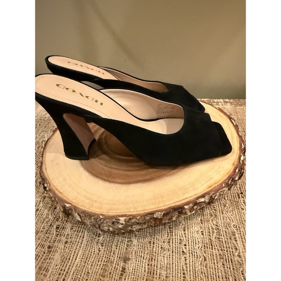 Coach Laurence Suede Sandal Black Block Heel Dressy Classic Elegant 9.5 Worn 1X - Picture 2 of 15